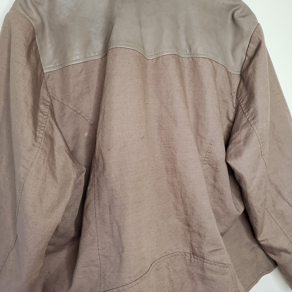 Lucky Brand Lamb Leather & Linen Moto Jacket Sz 3X Full Zip Boho Biker Coat - Picture 10 of 16